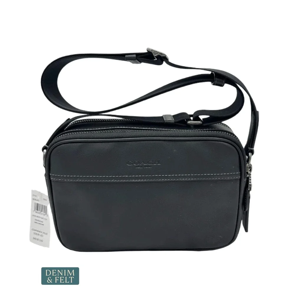 NEW Coach Graham Smooth Calf Leather Crossbody Bag Black Double Zip Camera Tote